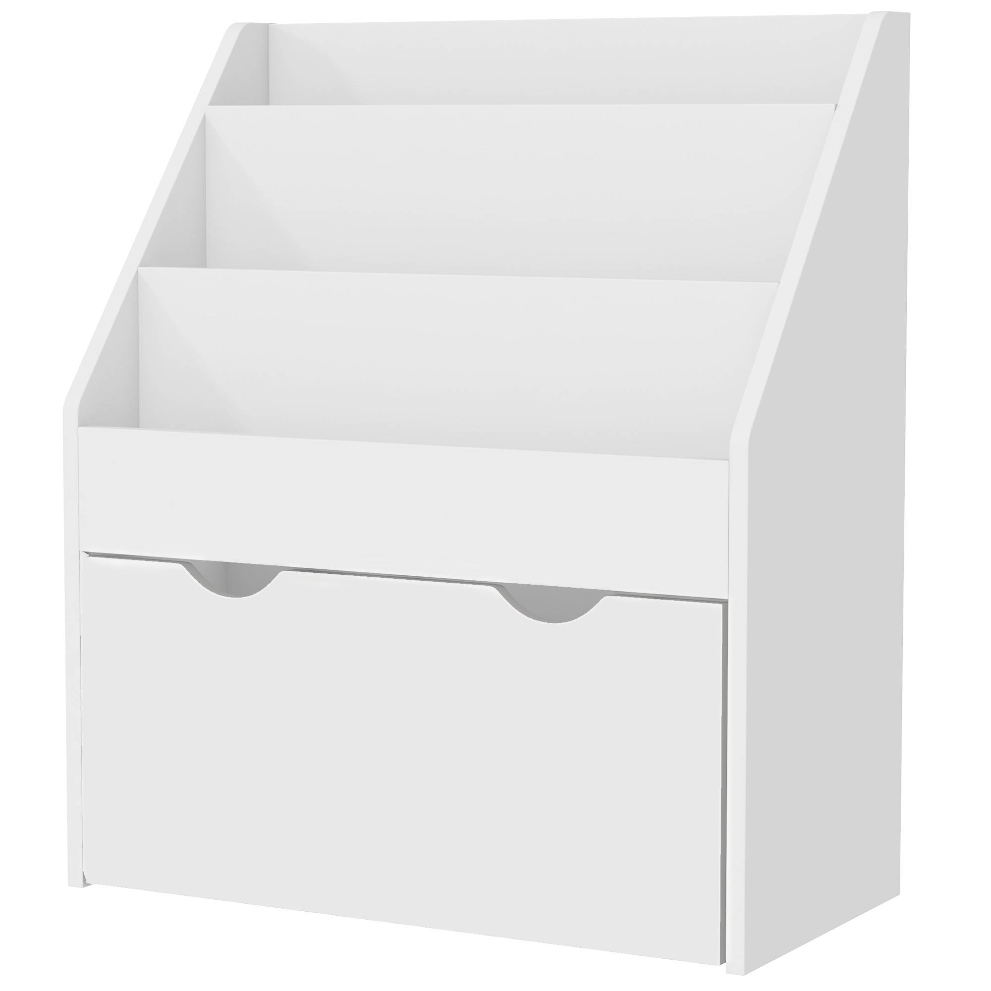 Bibliothèque enfant à 4 niveaux, avec 3 étagères et 1 tiroir à roulettes, 62,5 x 30 x 70 cm, blanche - Image 2
