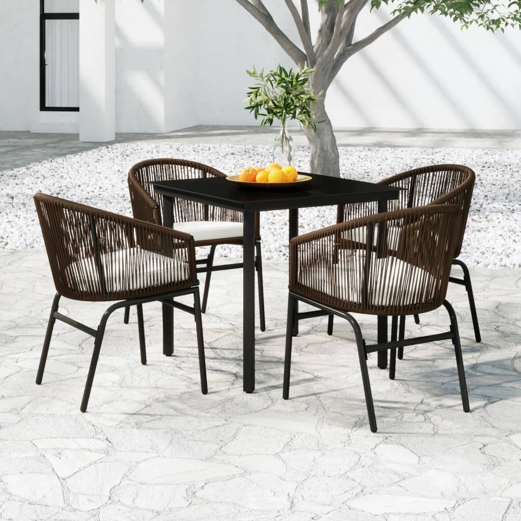 Ensemble Repas Jardin 4P Rotin PVC Coussins Blanc Crème Marron – ComfortXL Outdoor Living - Image 1