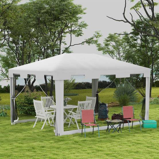 Tonnelle de Jardin Métal Réceptions Extérieures Moustiquaires 4x3m Blanc - ComfortXL Outdoor Living - Image 4