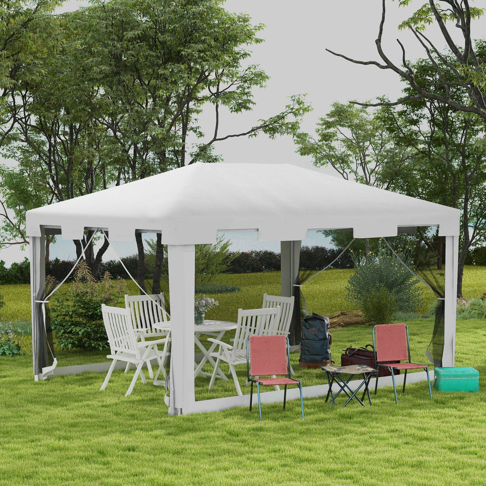 Tonnelle de Jardin Métal Réceptions Extérieures Moustiquaires 4x3m Blanc - ComfortXL Outdoor Living - Image 4