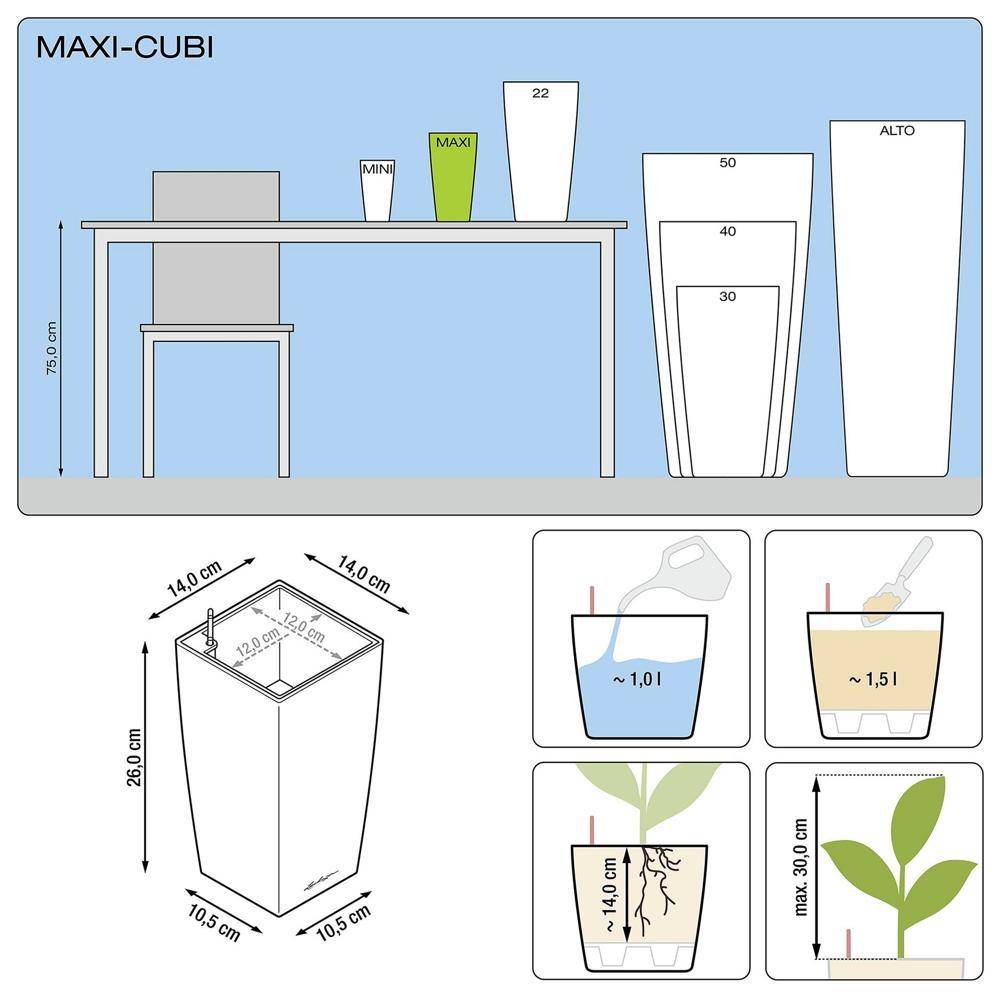 Lechuza - Pot de table Maxi-Cubi - kit complet, rouge scarlet brillant 26 cm Lechuza - Image 3