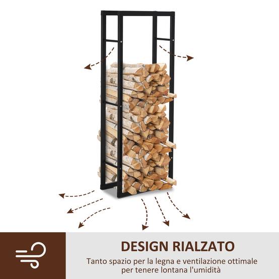 Support vertical à bûches en métal noir pour une utilisation intérieure et extérieure, capacité de charge maximale de 100 kg, 40 x 25 x 150 cm - Image 6