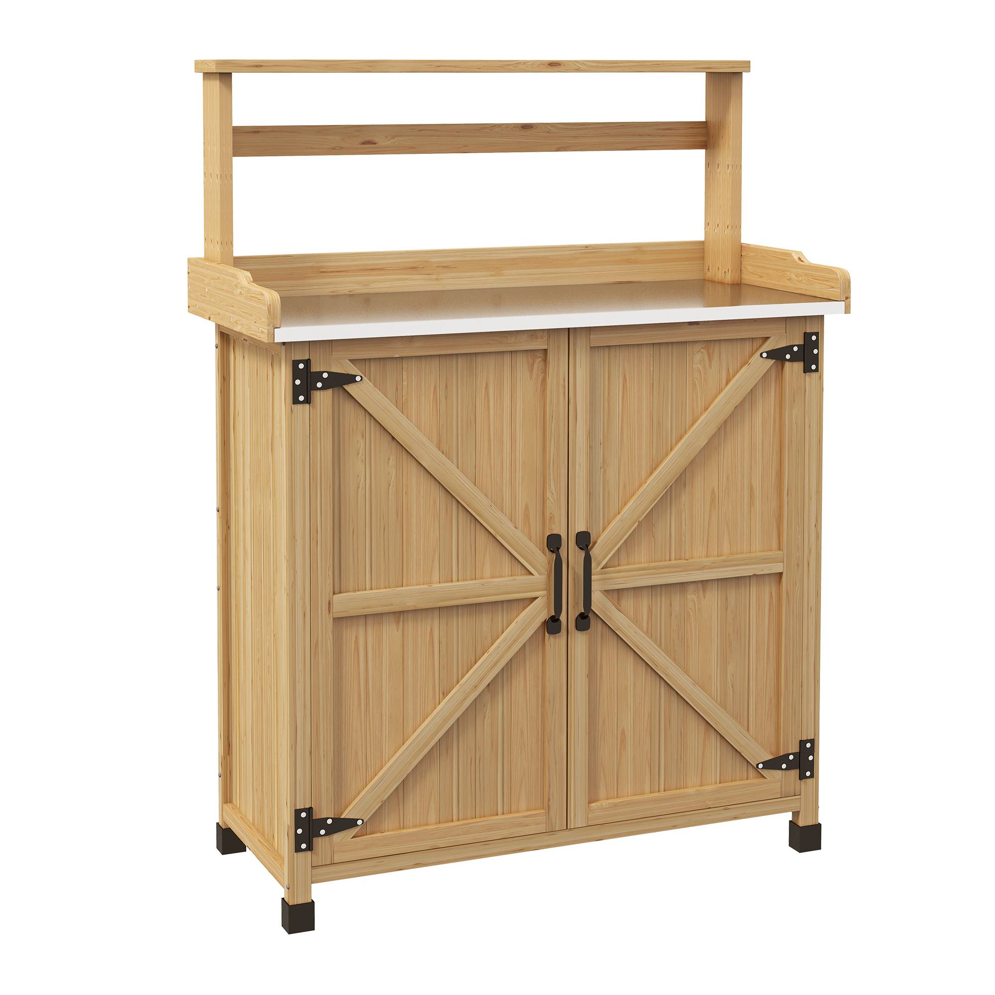 Maison Chic - Table de rempotage table de jardinage avec placard et étagères et plateau patins antidérapants en bois sapin jaune - Image 3