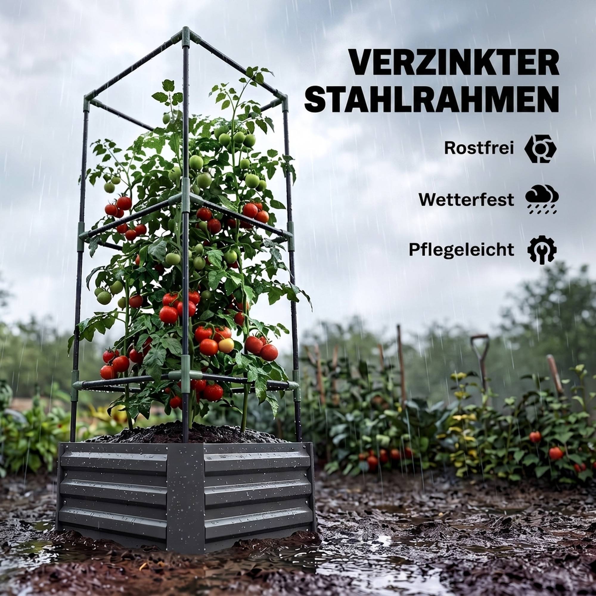 Potager surélevé avec treillis, sans fond, résistant, 61x61x140 cm, gris - Image 8