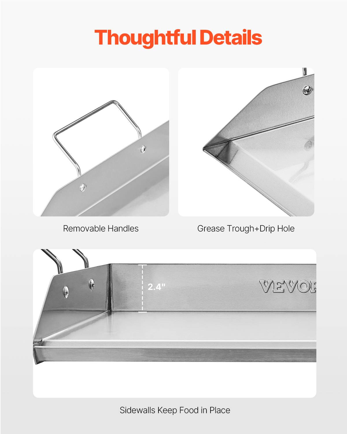 VEVOR Plaque cuisson acier inox, 448x370 mm, rectangulaire. Pour gaz, camping, fête. - Image 3