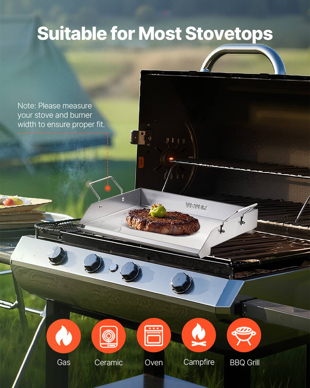 VEVOR Plaque cuisson acier inox, 448x370 mm, rectangulaire. Pour gaz, camping, fête. - Image 6