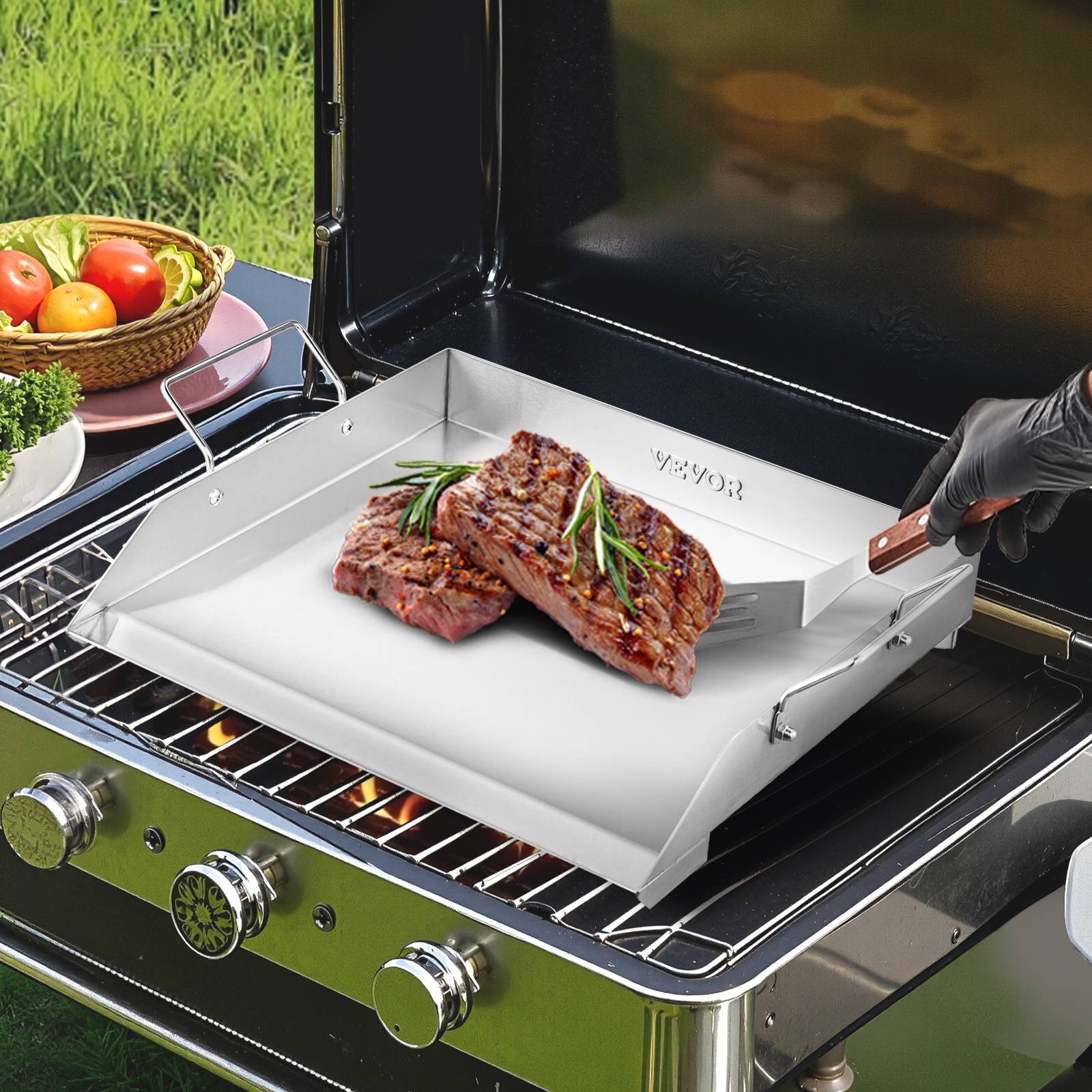 VEVOR Plaque cuisson acier inox, 448x370 mm, rectangulaire. Pour gaz, camping, fête. - Image 8