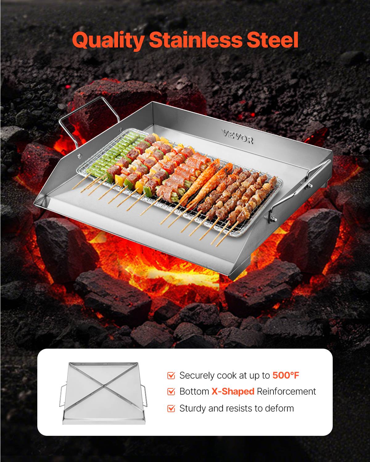 VEVOR Plaque cuisson acier inox, 448x370 mm, rectangulaire. Pour gaz, camping, fête. - Image 2