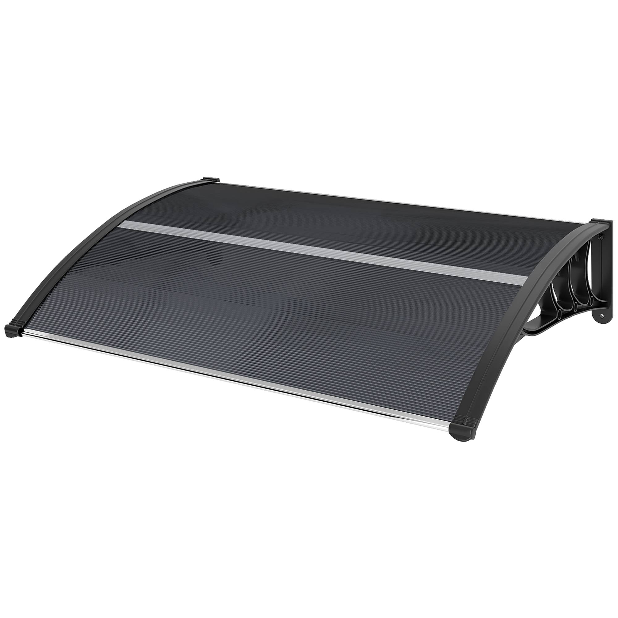 Auvent de porte d'entrée, toit marquise de porte exterieur en polycarbonate et aluminium résistante 100 x 75 cm noir - Image 2