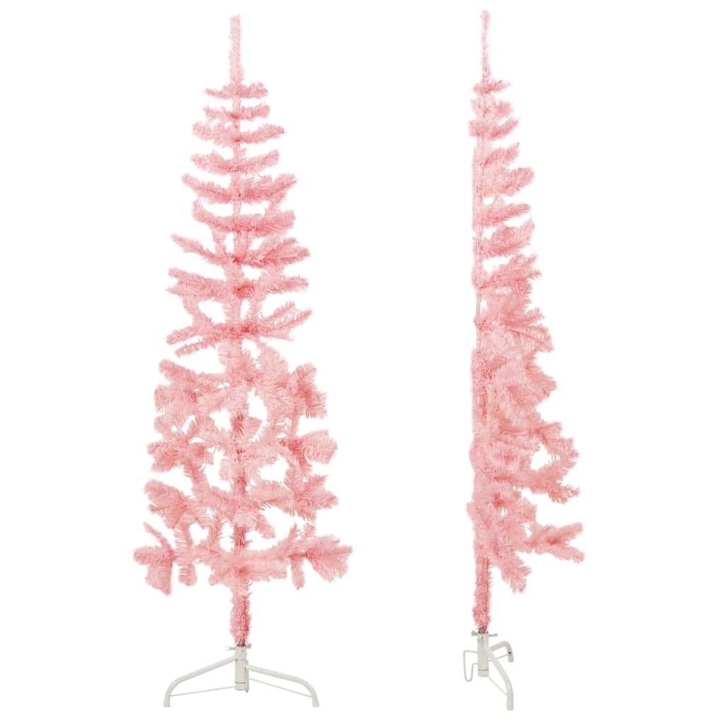 Demi sapin de Noël - Arbre de Noël artificiel mince avec support Rose 120 cm - Image 1