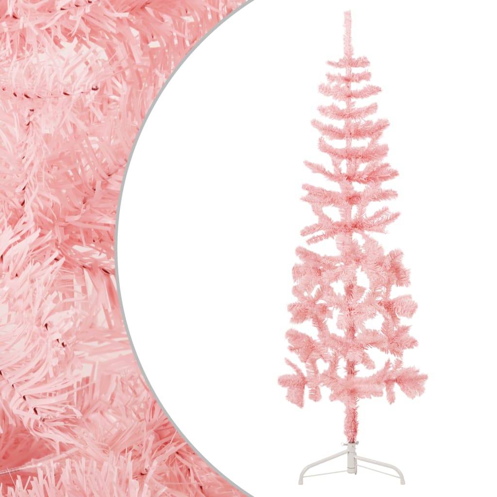 Demi sapin de Noël - Arbre de Noël artificiel mince avec support Rose 120 cm - Image 2