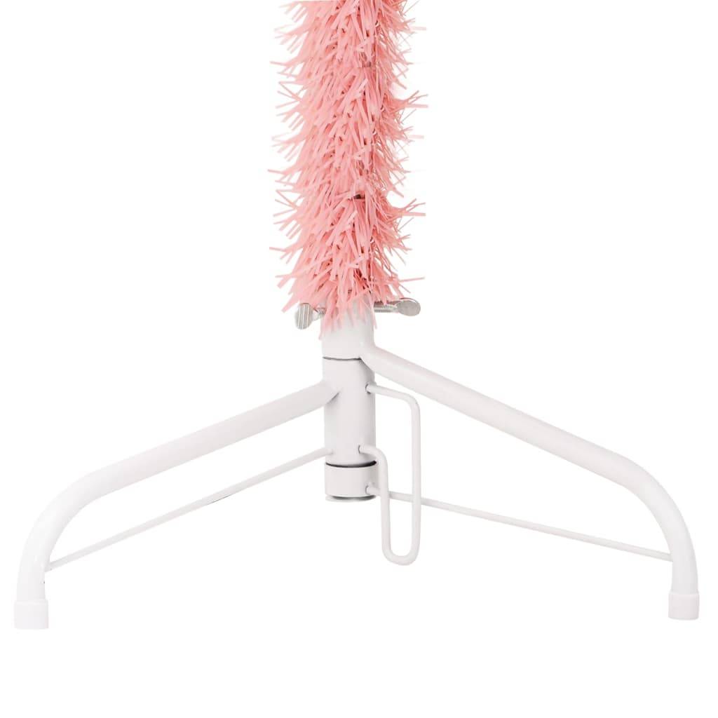 Demi sapin de Noël - Arbre de Noël artificiel mince avec support Rose 120 cm - Image 6