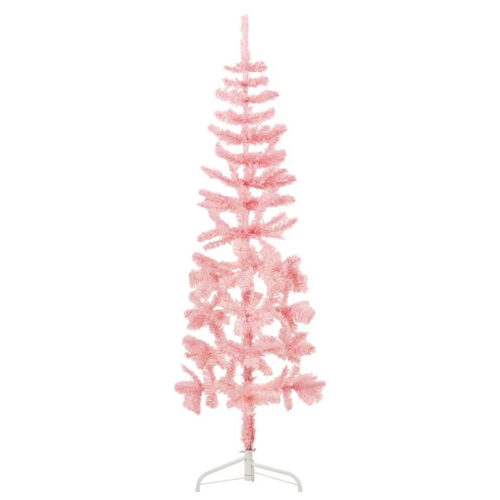 Demi sapin de Noël - Arbre de Noël artificiel mince avec support Rose 120 cm - Image 3