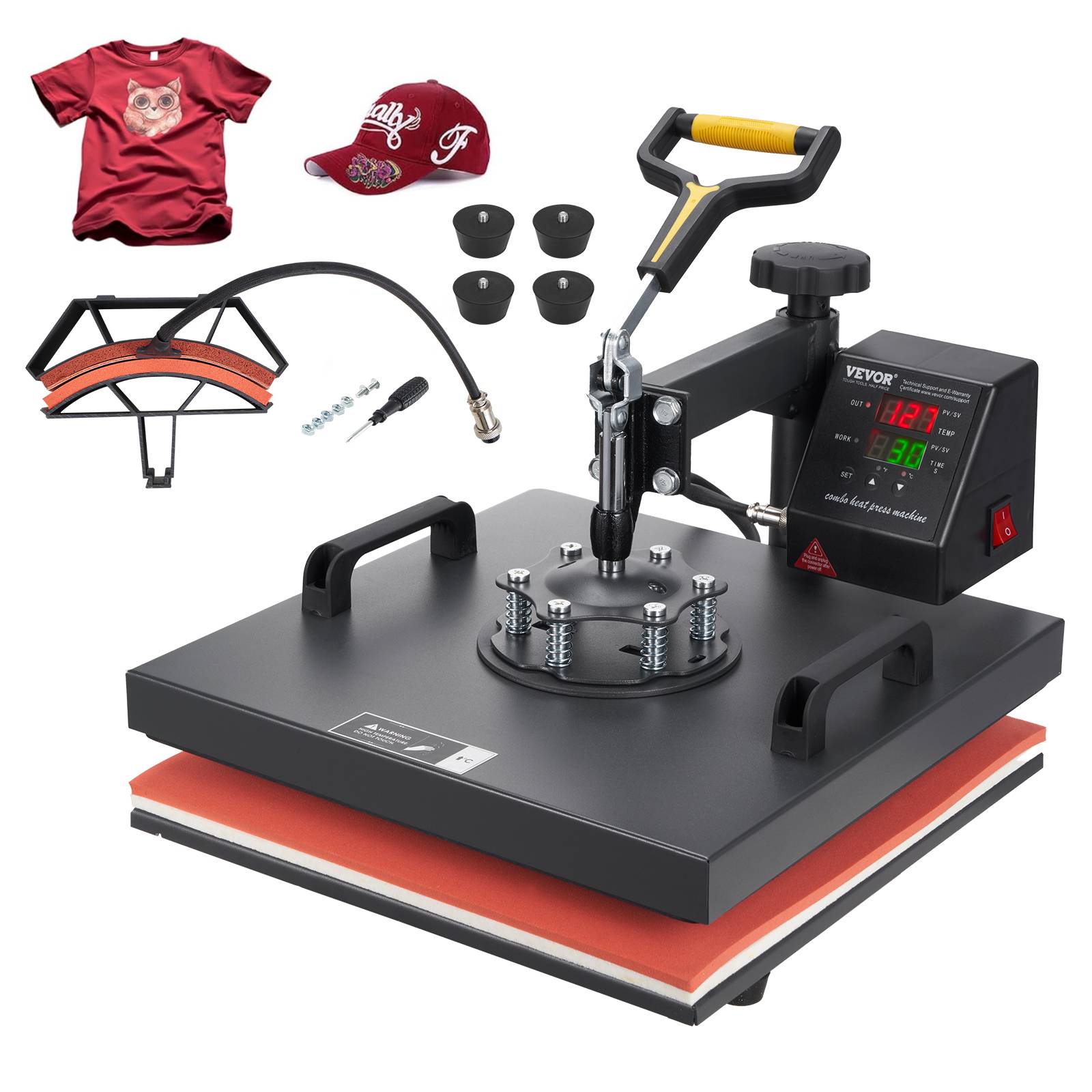 VEVOR Presse à chaud 2-en-1, 38x38cm, 1200W, contrôle numérique, pour sublimation sur textiles et objets. - Image 1