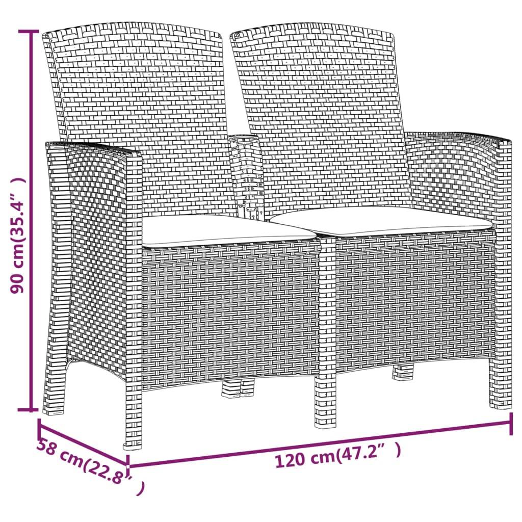 Helloshop26 - Banc de jardin meuble de patio d'extérieur terrasse 2 places avec coussins 120 x 58 x 90 cm rotin pp marron - Image 5