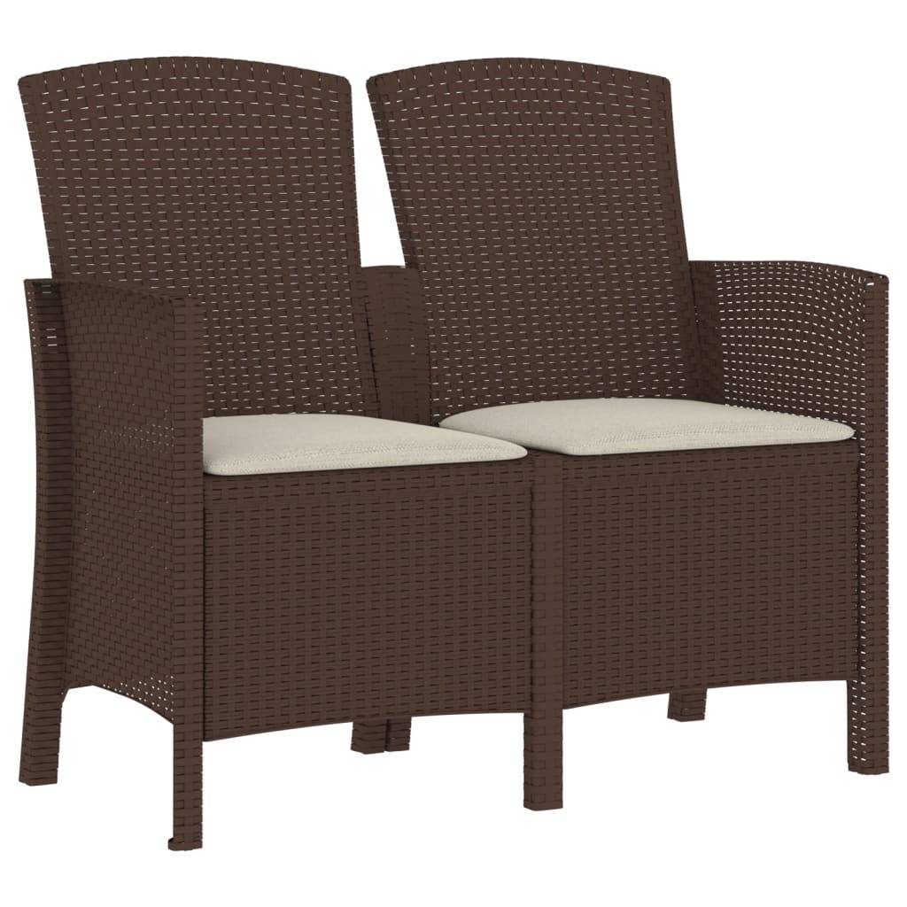 Helloshop26 - Banc de jardin meuble de patio d'extérieur terrasse 2 places avec coussins 120 x 58 x 90 cm rotin pp marron - Image 1