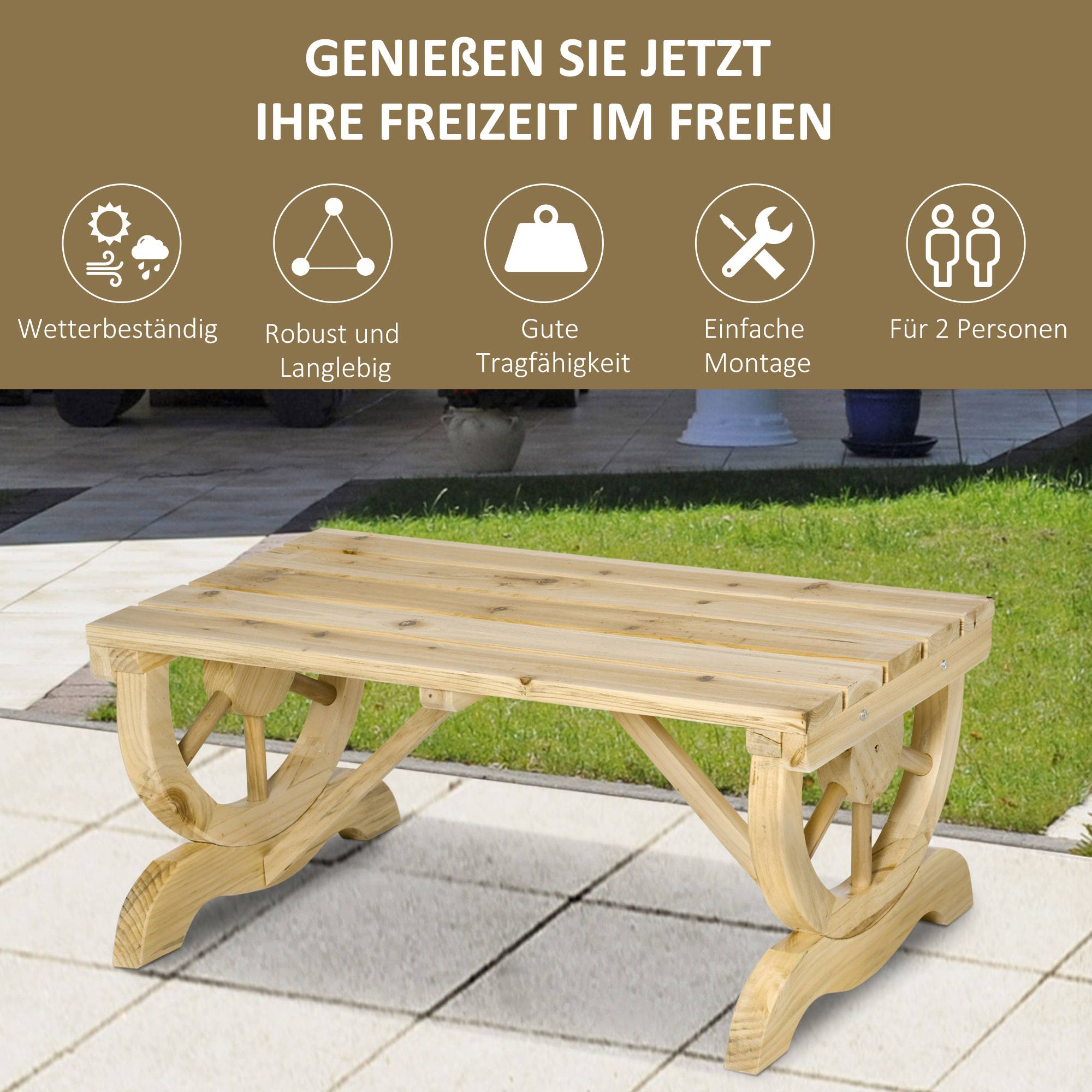 Banc de jardin en bois, résistant aux intempéries, mobilier de jardin, banc rustique, naturel, 98 x 50 x 39,5 cm - Image 8