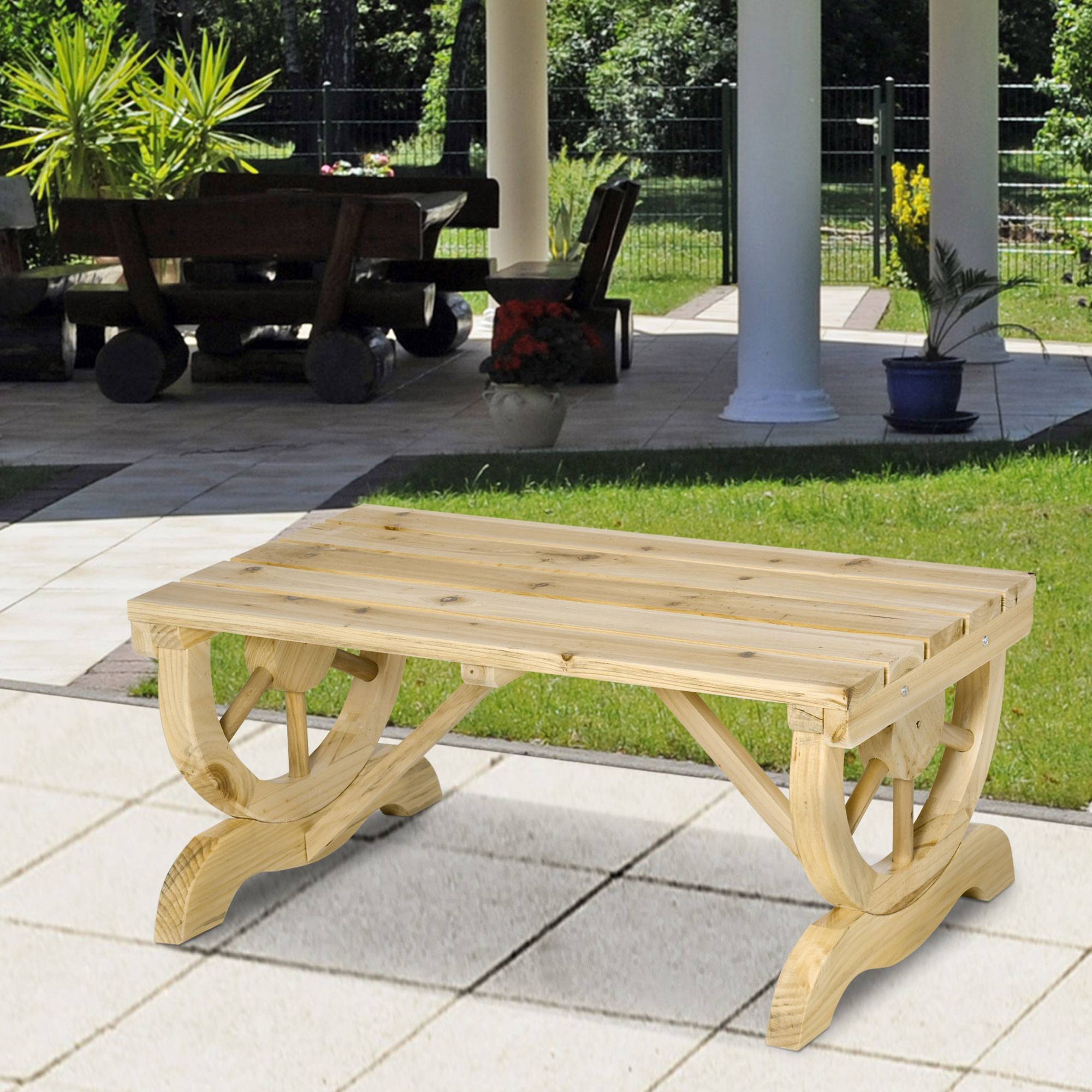 Banc de jardin en bois, résistant aux intempéries, mobilier de jardin, banc rustique, naturel, 98 x 50 x 39,5 cm - Image 4