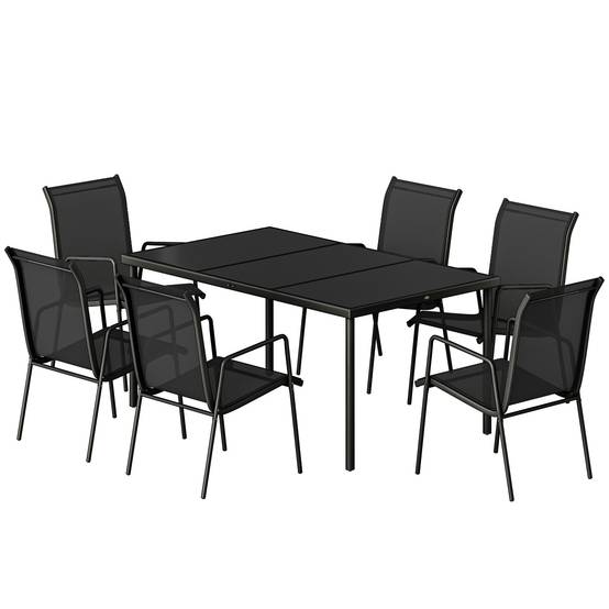 Salon de jardin métal verre et textilène noir 150 x 90 x 72 cm - PANGIVO - Image 2