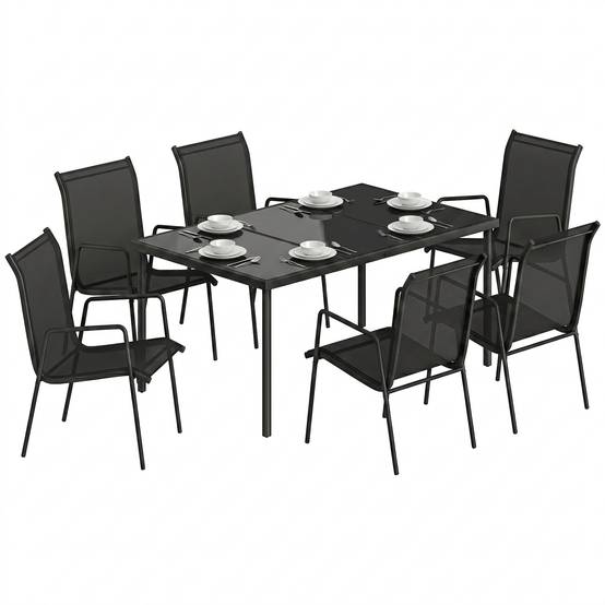Salon de jardin métal verre et textilène noir 150 x 90 x 72 cm - PANGIVO - Image 1