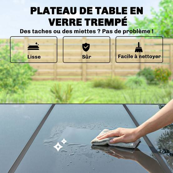 Salon de jardin métal verre et textilène noir 150 x 90 x 72 cm - PANGIVO - Image 9