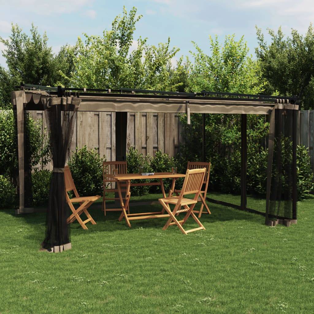 ComfortXL - Tonnelle de Terrasse Acier Toit Coulissant avec Parois Moustiquaires pour Réception Taupe 4x3 m – ComfortXL Outdoor Living - Image 1