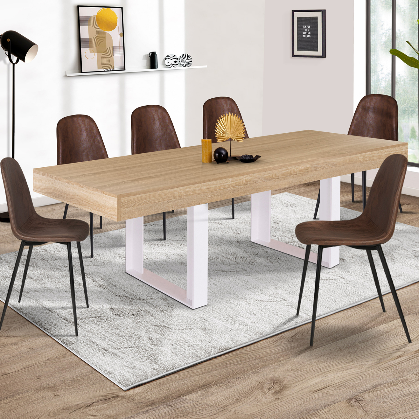 Table à manger rectangle PHOENIX 8 personnes bois et blanc 200 cm - Image 1