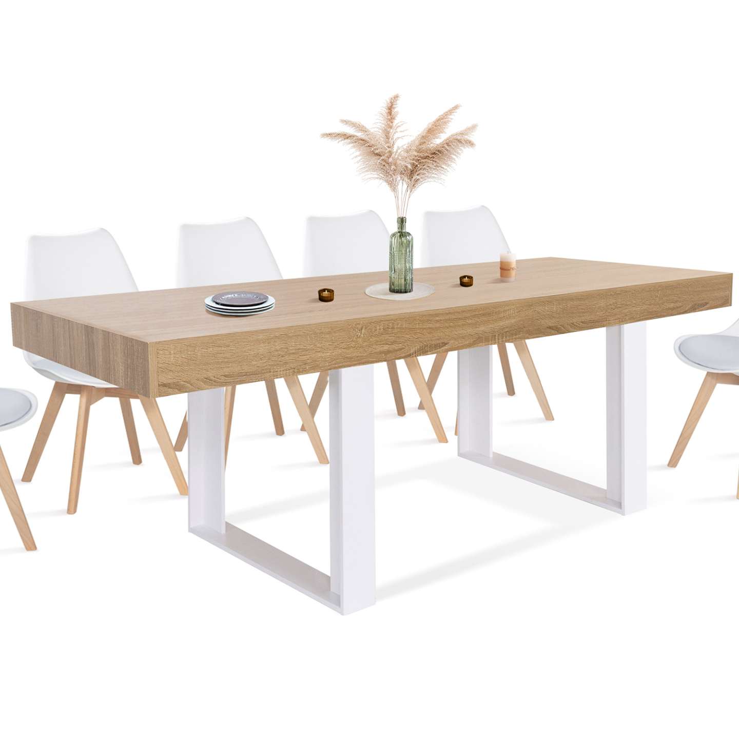 Table à manger rectangle PHOENIX 8 personnes bois et blanc 200 cm - Image 2