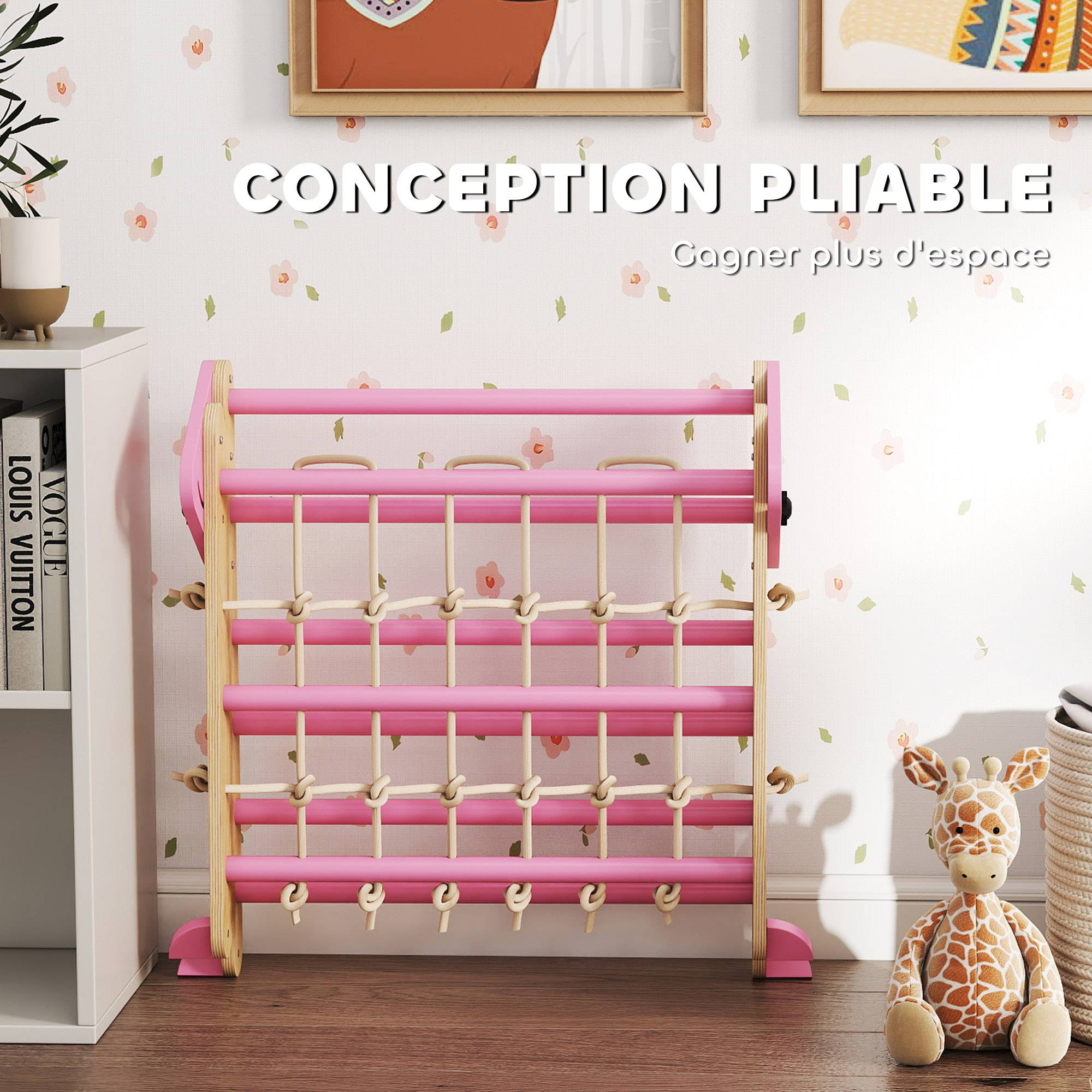 Triangle d'escalade enfants 8 en 1 avec rampe double face, arc d'escalade en bois avec toboggan & échelle, rose - Image 9