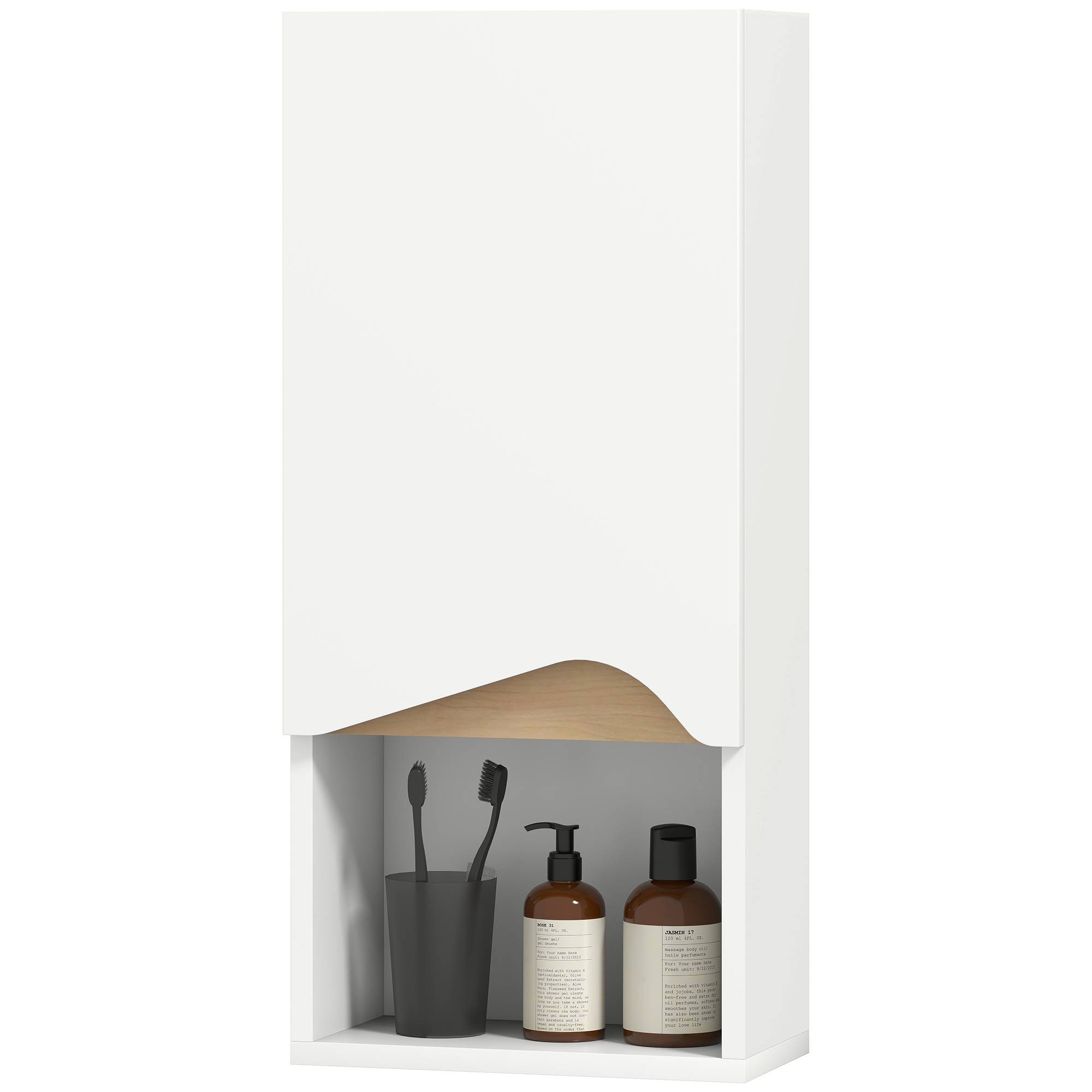 Sans Marque - Armoire salle bain murale porte fermeture amortie compartiment ouvert 30x17x67 cm blanche - Image 2