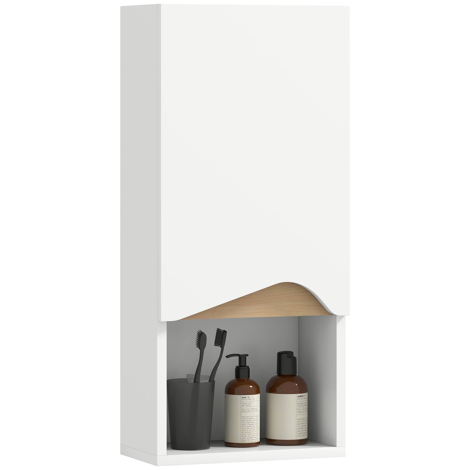 Sans Marque - Armoire salle bain murale porte fermeture amortie compartiment ouvert 30x17x67 cm blanche - Image 1