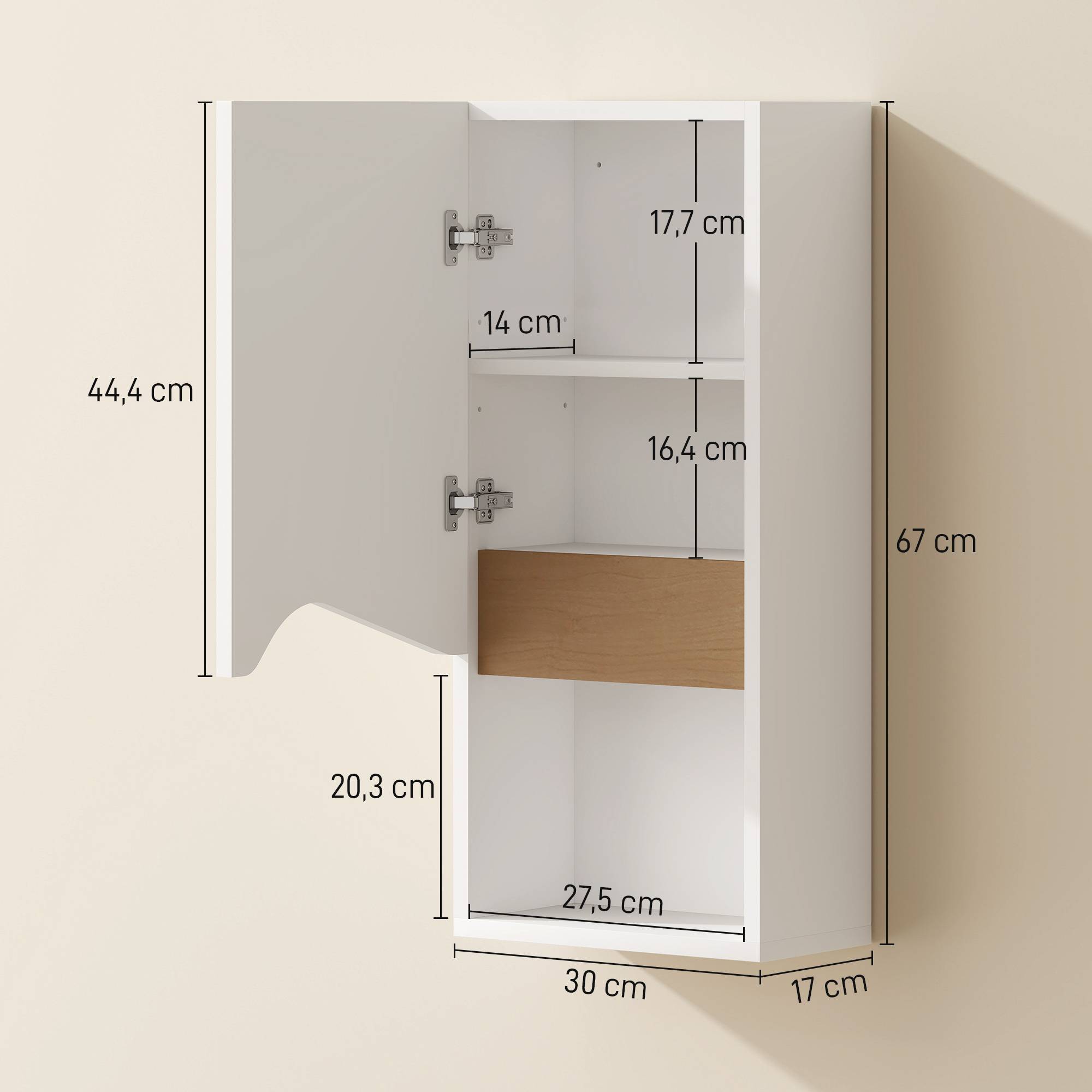 Sans Marque - Armoire salle bain murale porte fermeture amortie compartiment ouvert 30x17x67 cm blanche - Image 5