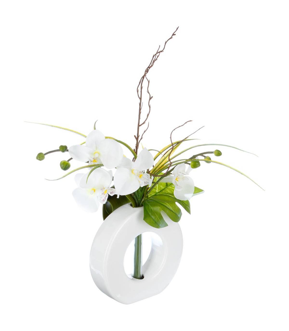 Composition florale artificielle d'orchidées avec vase céramique H 44 cm - Image 1