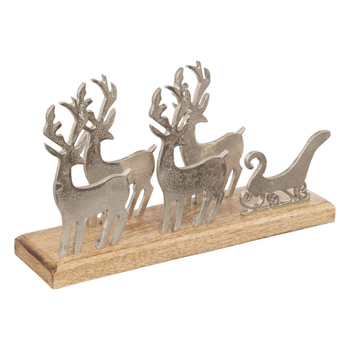 Fééric Lights & Christmas - Déco de Noël Traineau et Rennes en Bois et Aluminuim L 35 cm