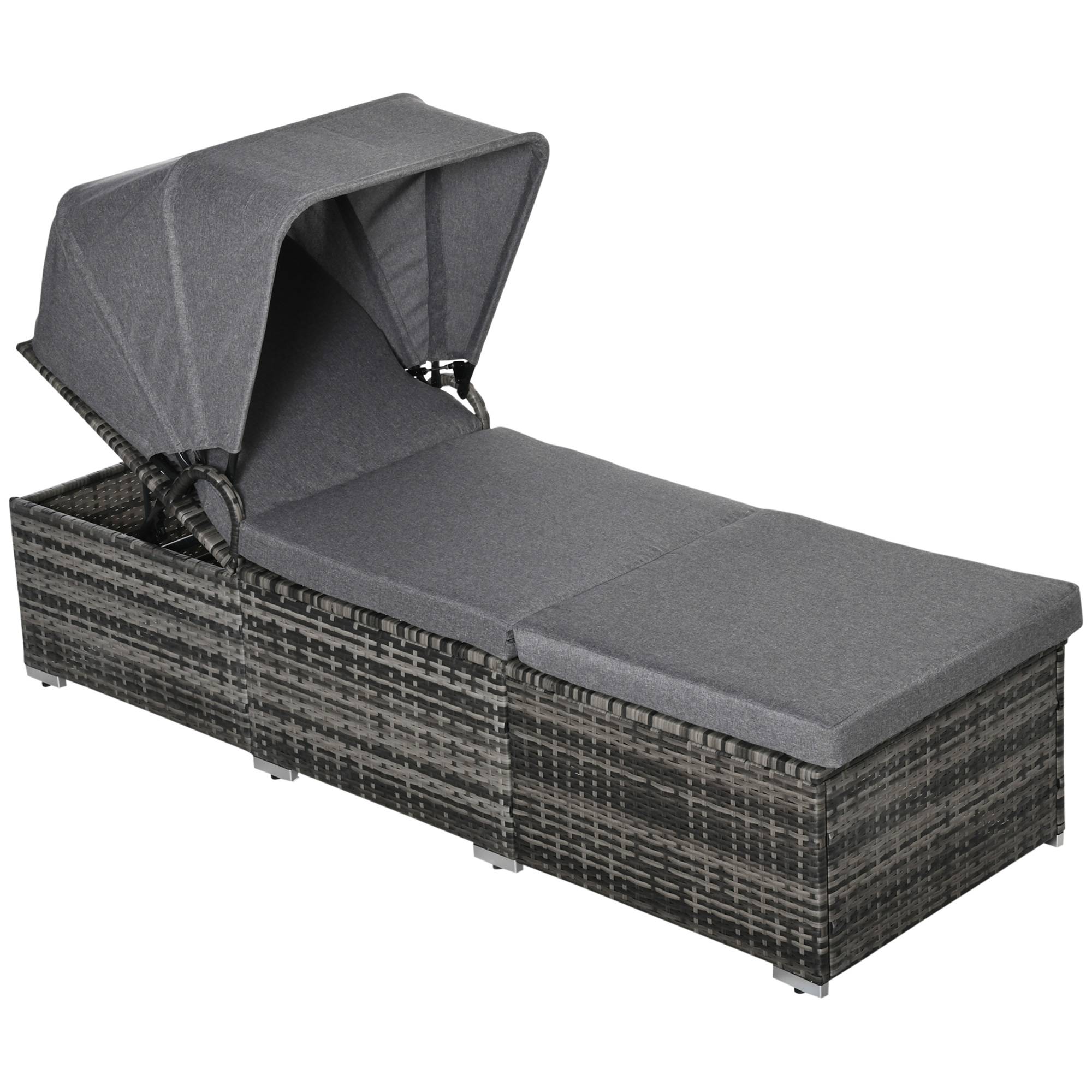 ComfortXL - Bain de soleil en résine tressée et acier gris 195 x 65 x 40 cm jardin dossier réglable et pare-soleil - Image 2