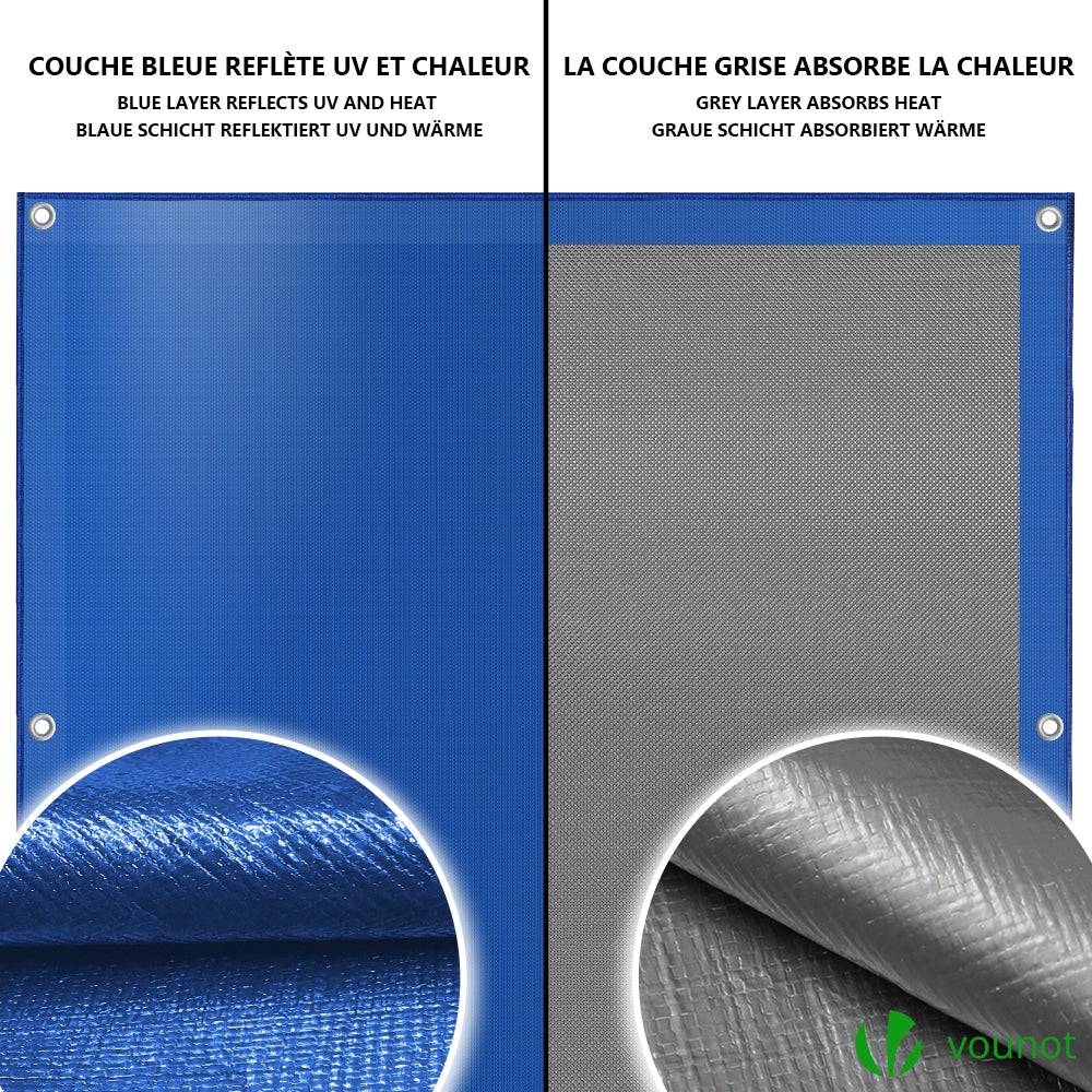 Bache piscine rectangulaire double couche en Polyethylene 160 gr/m2 avec filet ecoulement 5x10m Bleue - Image 5
