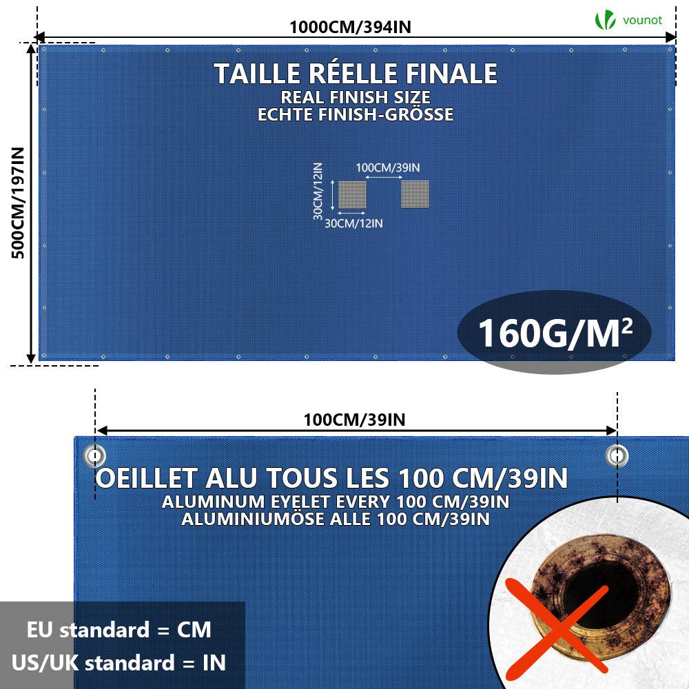 Bache piscine rectangulaire double couche en Polyethylene 160 gr/m2 avec filet ecoulement 5x10m Bleue - Image 6