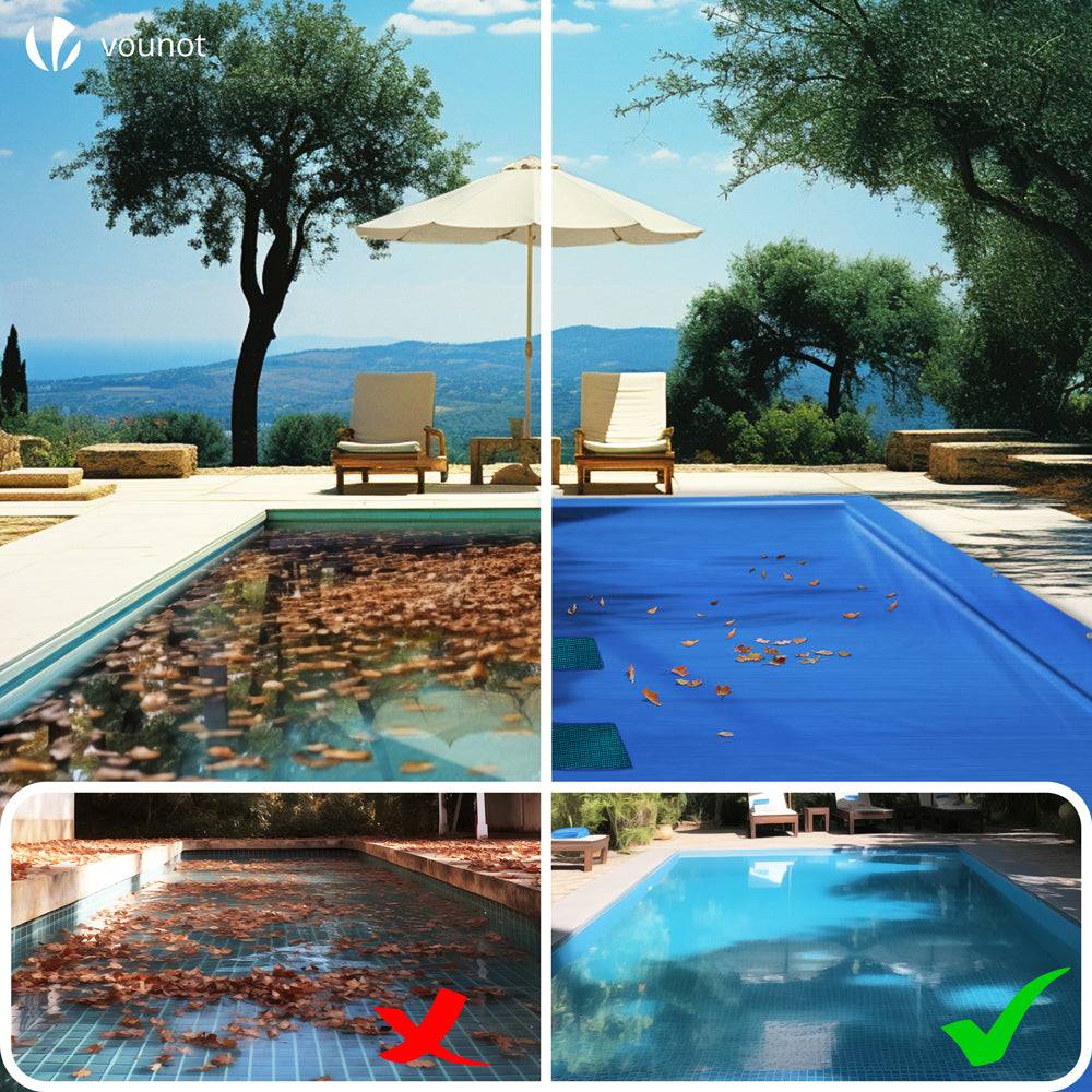 Bache piscine rectangulaire double couche en Polyethylene 160 gr/m2 avec filet ecoulement 5x10m Bleue - Image 3