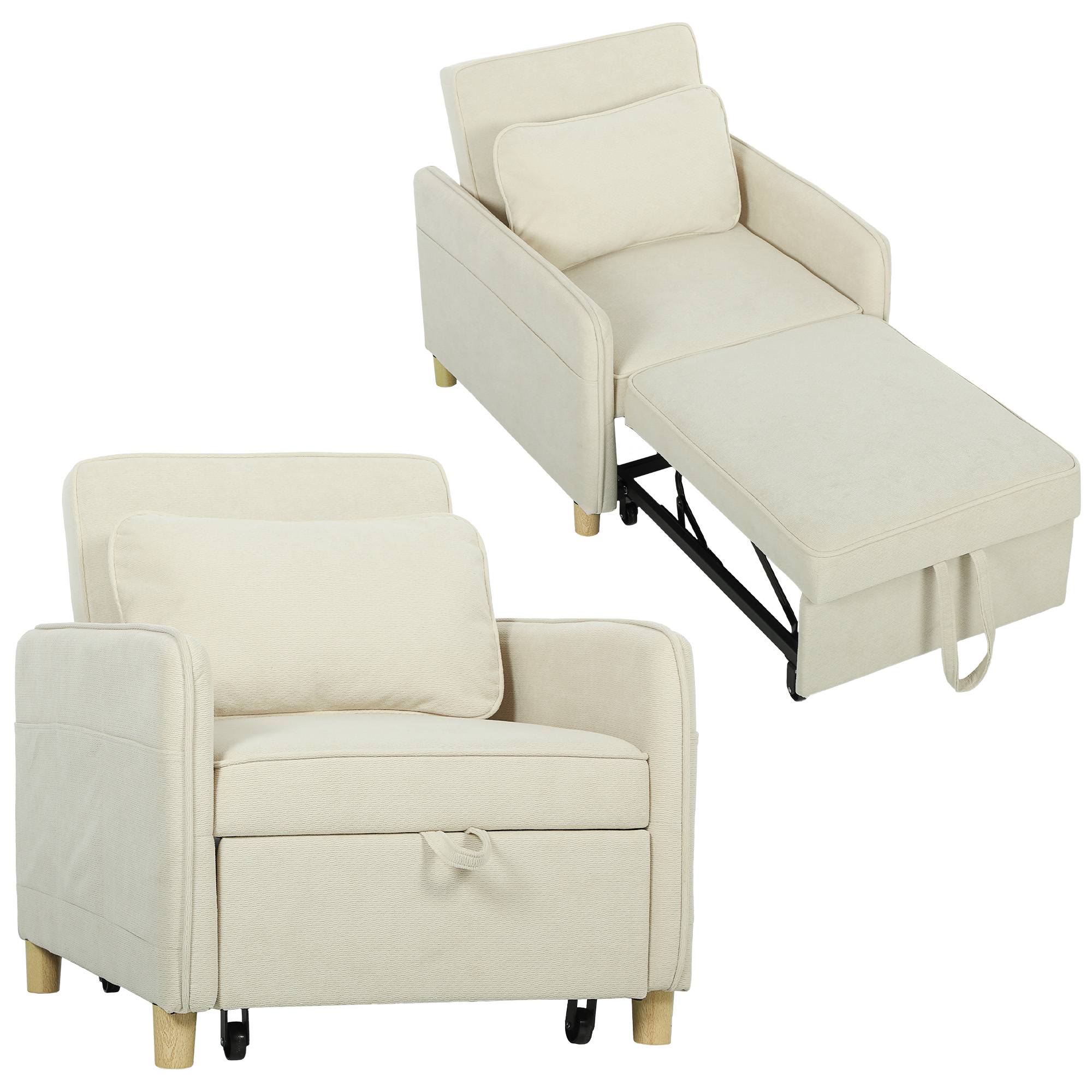 Fauteuil convertible 3 en 1 : fauteuil avec fonction lit, assise large idéale pour le salon, beige - Image 1