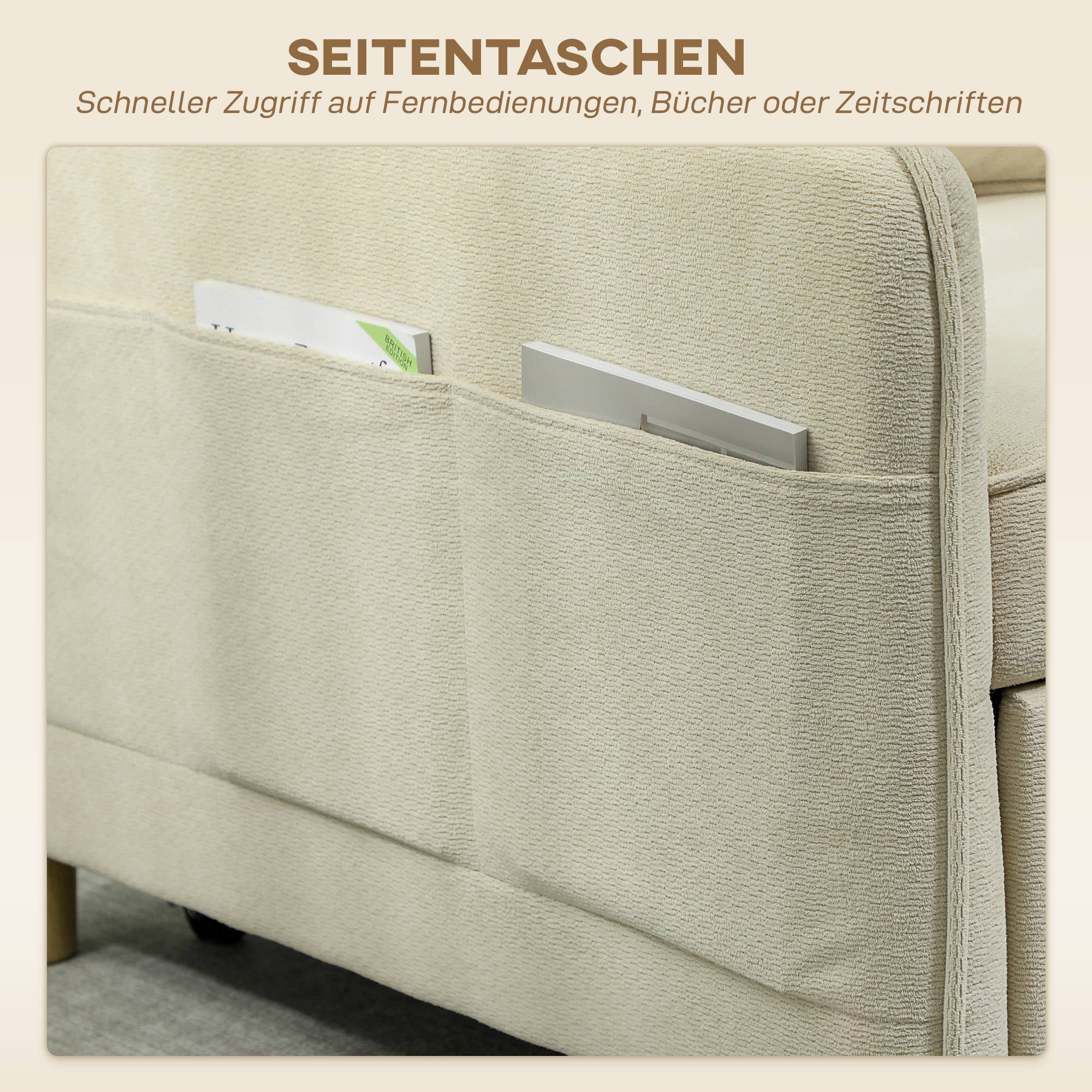 Fauteuil convertible 3 en 1 : fauteuil avec fonction lit, assise large idéale pour le salon, beige - Image 9