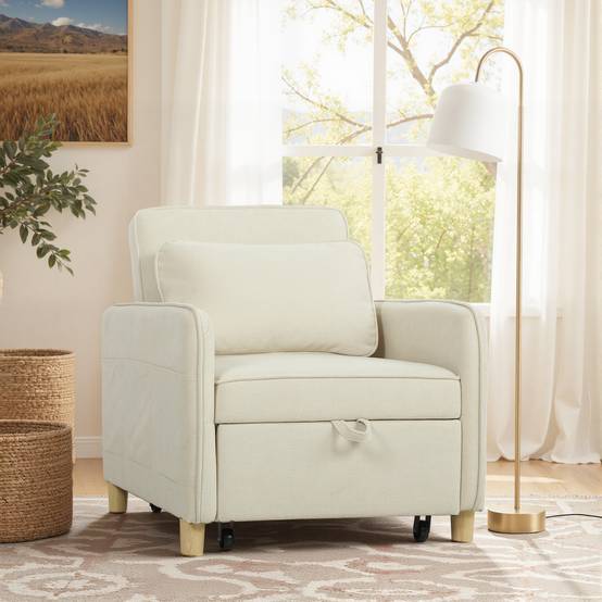 Fauteuil convertible 3 en 1 : fauteuil avec fonction lit, assise large idéale pour le salon, beige - Image 10