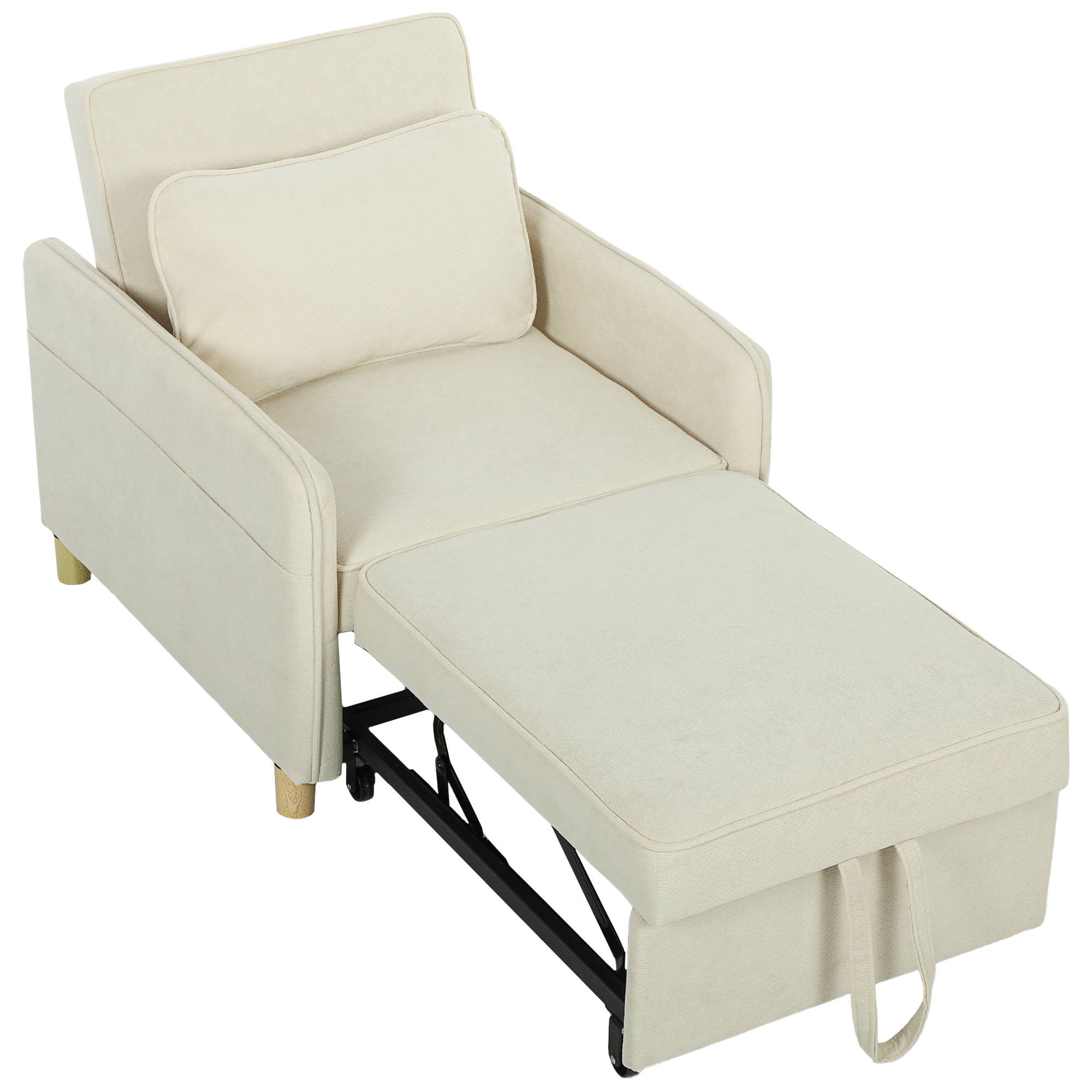 Fauteuil convertible 3 en 1 : fauteuil avec fonction lit, assise large idéale pour le salon, beige - Image 2