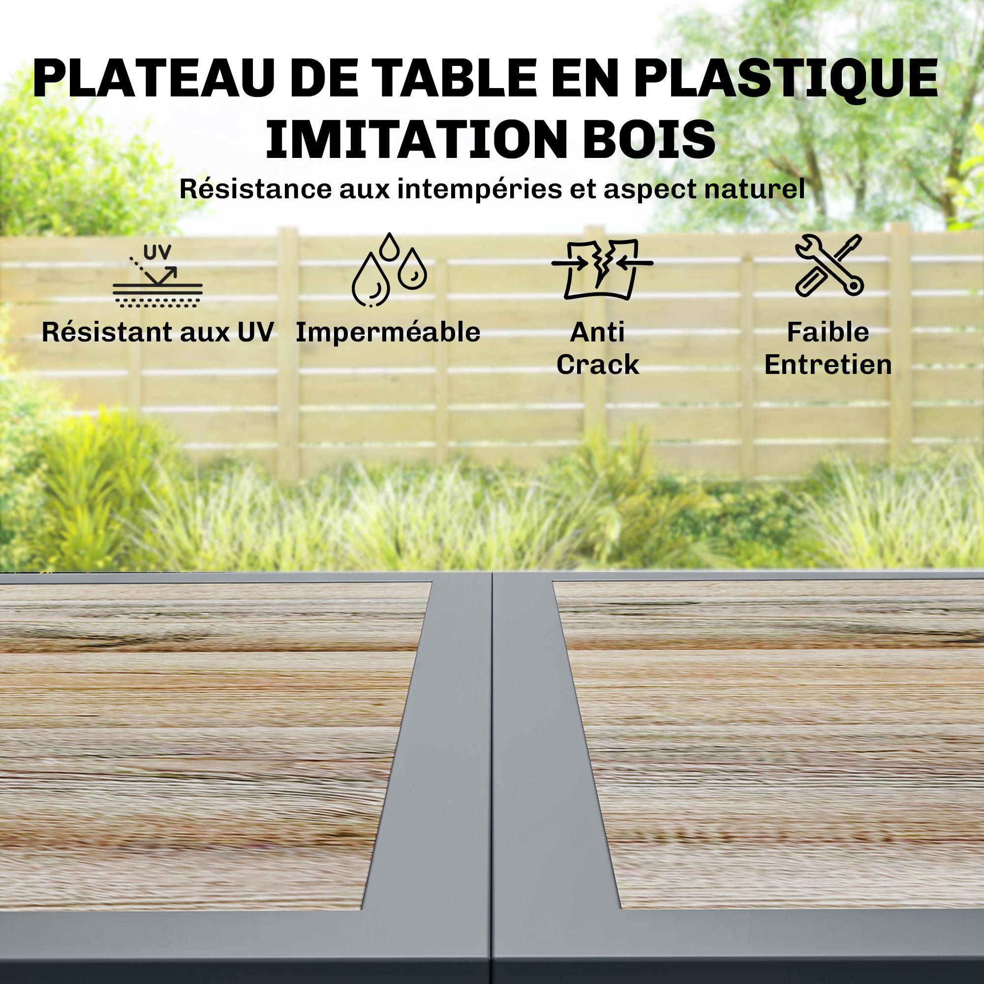 ComfortXL - Salon jardin 7 pièces acier terrasse plateau effet bois 140cm gris foncé - ComfortXL Outdoor Living - Image 6