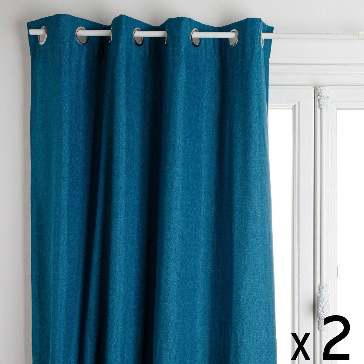 Atmosphera - Lot de 2 Rideaux à  œillets Occultant en tissu Bleu Canard 140 x 260 cm - Image 1