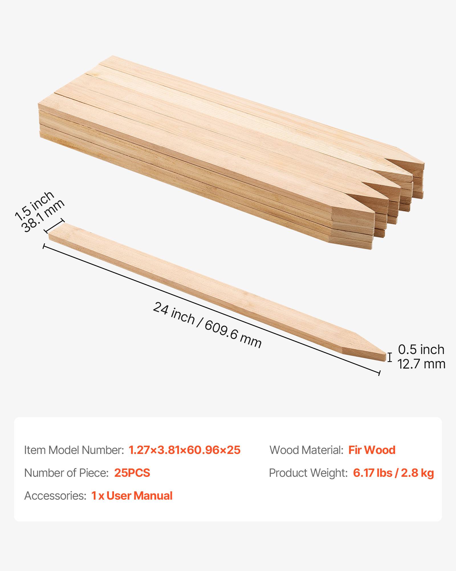 VEVOR Piquets de Clôture Jardin Bois Poteaux à Pointe 25 PCS 12,7x38,1x609,6 mm - Image 7