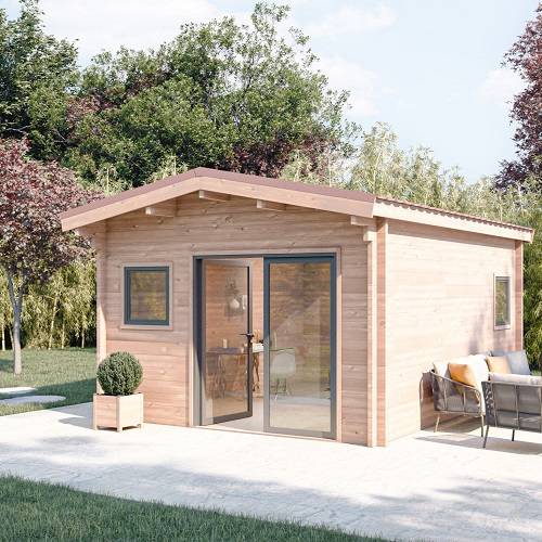 Studio de jardin OYONNAX 20m² - Bois Douglas épaisseur 55mm - Porte & fenêtres PVC - Toiture Bacacier avec voliges ss toiture - MON CHALET DE JARDIN - Image 2