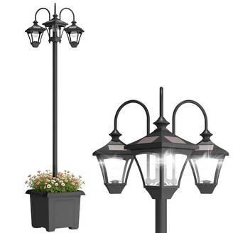 Lampadaire extérieur avec bac à fleurs acier inoxydable noir 52 x 52 x 185 cm - PANGIVO