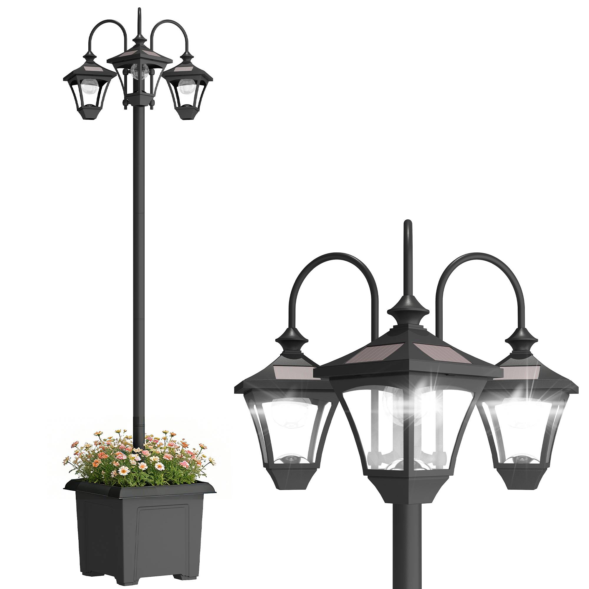 Lampadaire extérieur avec bac à fleurs acier inoxydable noir 52 x 52 x 185 cm - PANGIVO