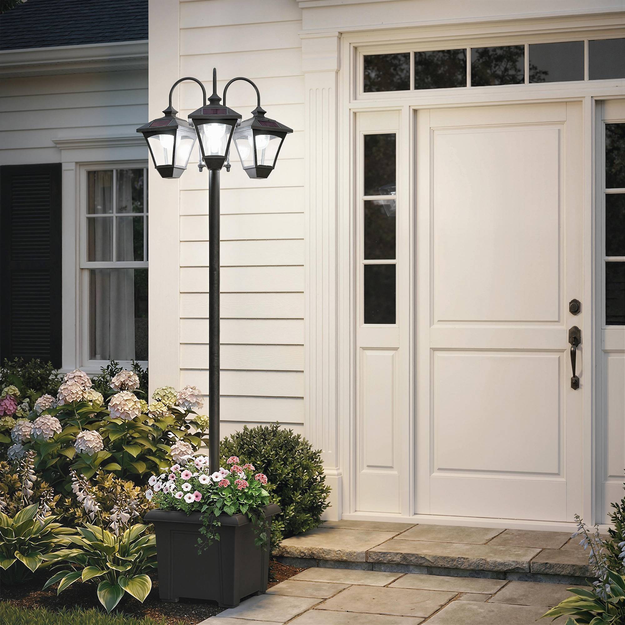 Lampadaire extérieur avec bac à fleurs acier inoxydable noir 52 x 52 x 185 cm - PANGIVO - Image 2