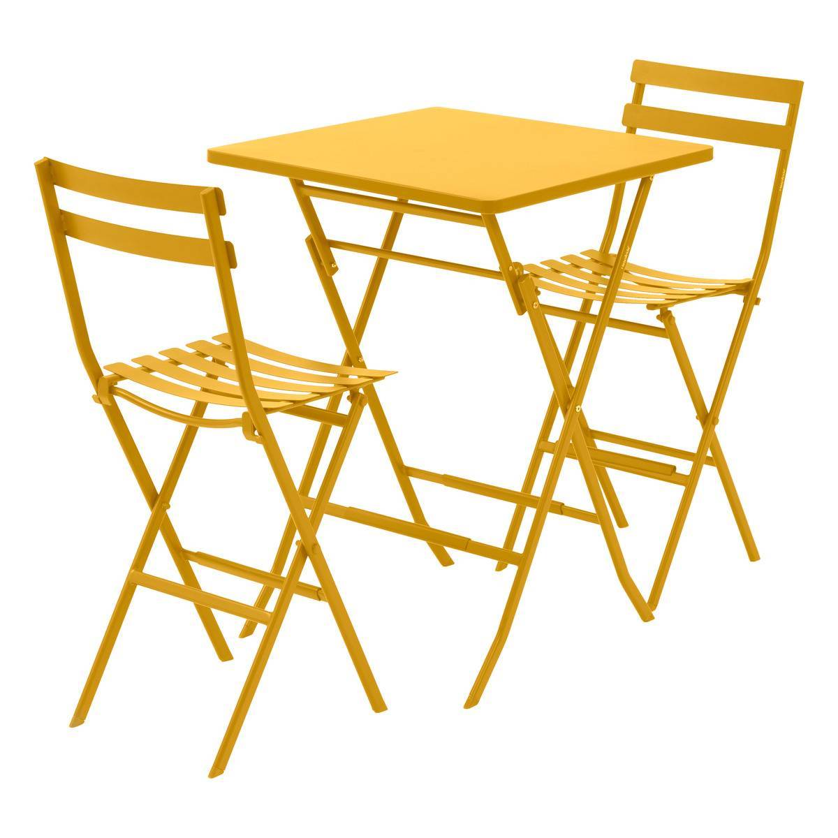 Hesperide - Table haute pliante de jardin "Greensboro" jaune moutarde 2 places en acier traité époxy Hespéride - Image 2